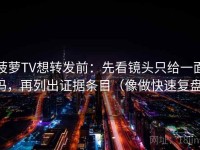 菠萝TV想转发前：先看镜头只给一面吗，再列出证据条目（像做快速复盘）